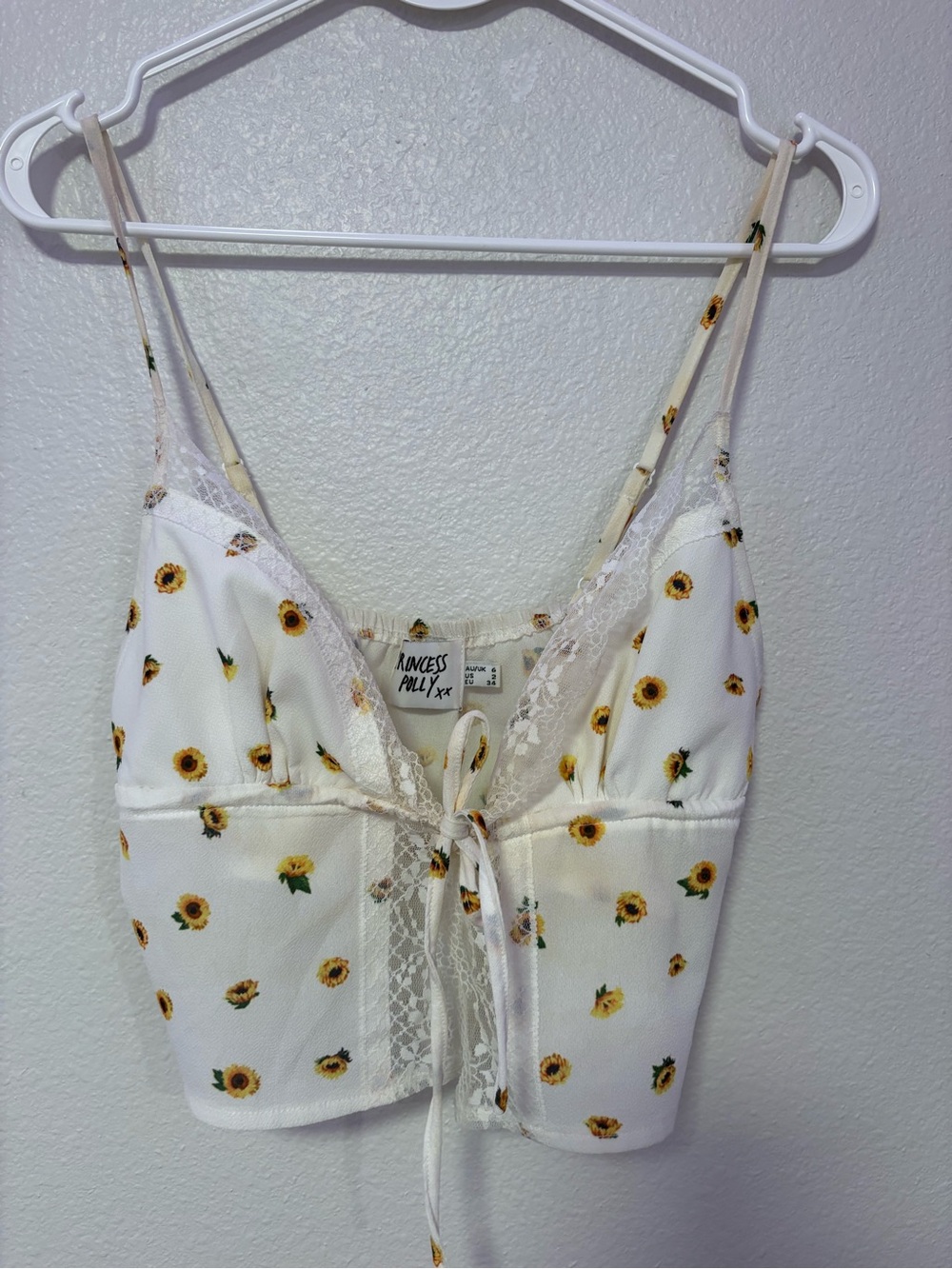 Princess Polly White Sunflower Lace-Trim Tie-Front Cami - Picture 2 of 5